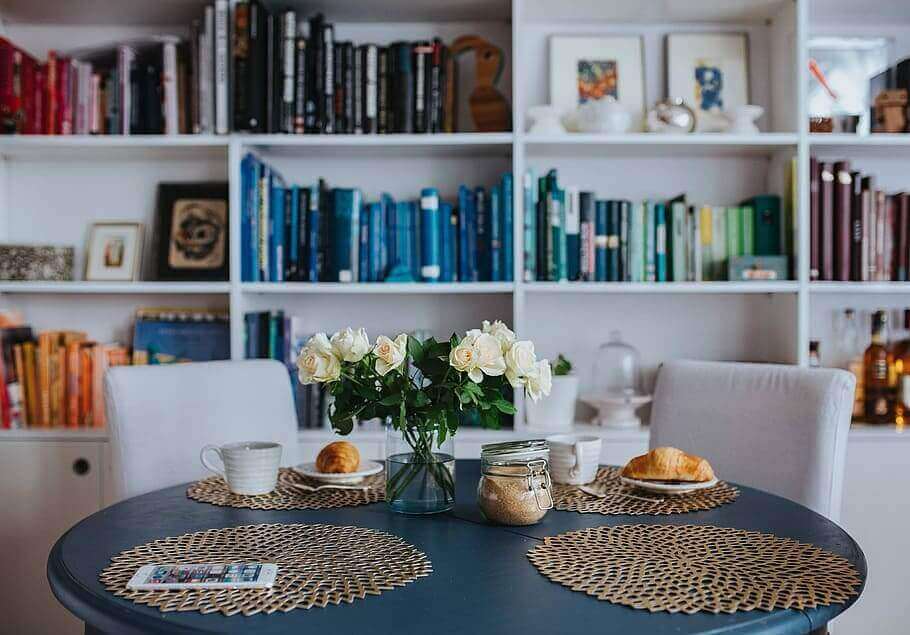 shelves with collections of books